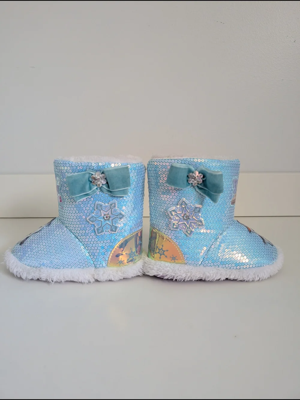 Disney FROZEN Kids Toddler Blue Sequin Slippers Size 7/8